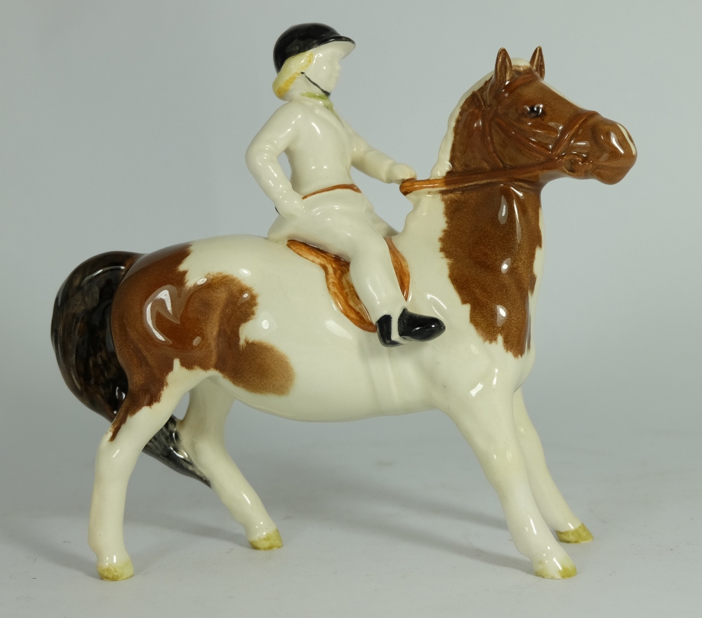 Beswick Girl on skewbald pony 1499 in rare trosers & jacket white colour way