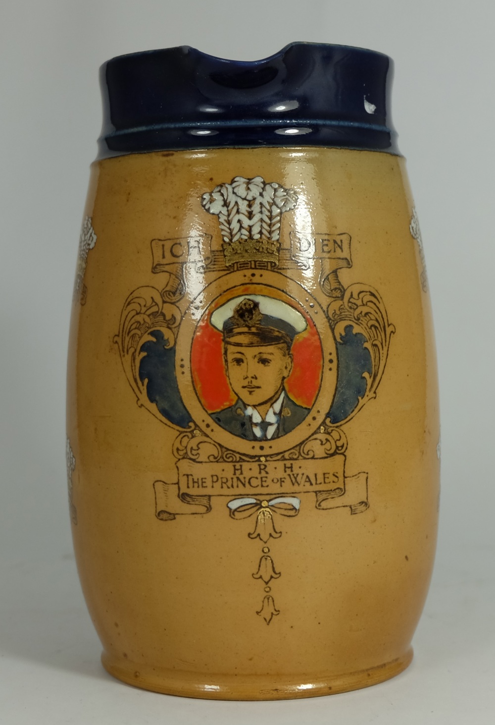 Royal Doulton Lambeth Stoneware Blue and Light Brown, With Other Colour Illustration Jug Depicting