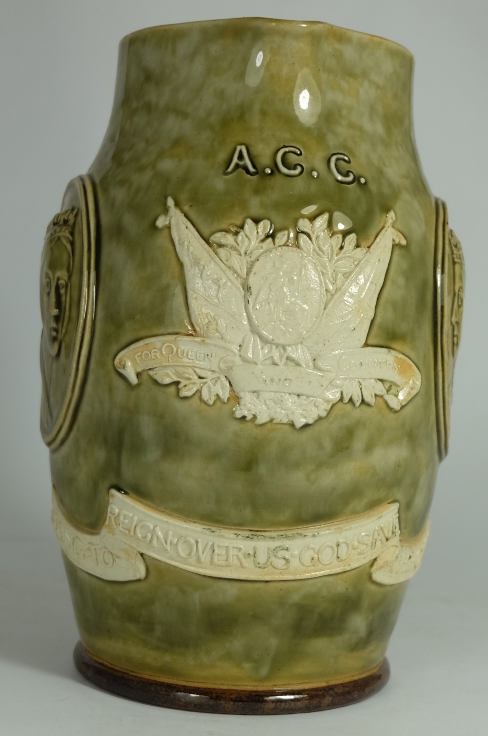 Royal Doulton Lambeth Stoneware Sage Green Commemorative Jug Queen Victoria ACC 1837-1897 Height