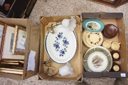 A collection of pottery and pictures to include large Royal Doulton and Wedgwood serving plates,