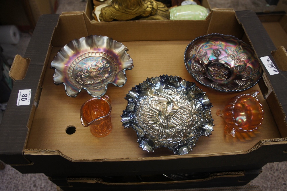 A collection of various carnival glass in different colours (5)
