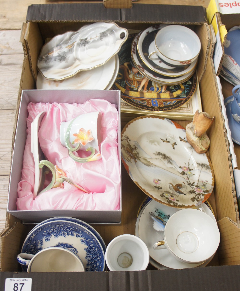 A collection of pottery to include chinese and japanese eggshell china, Wedgwood plates etc