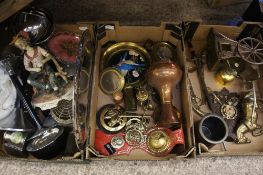 A collection of brasswear, stainless steel items to include horse brasses, large brass horse and