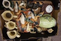 Collection of pottery to include set of mallard duck wall plaques, Arthur Wood jug, wood mantel