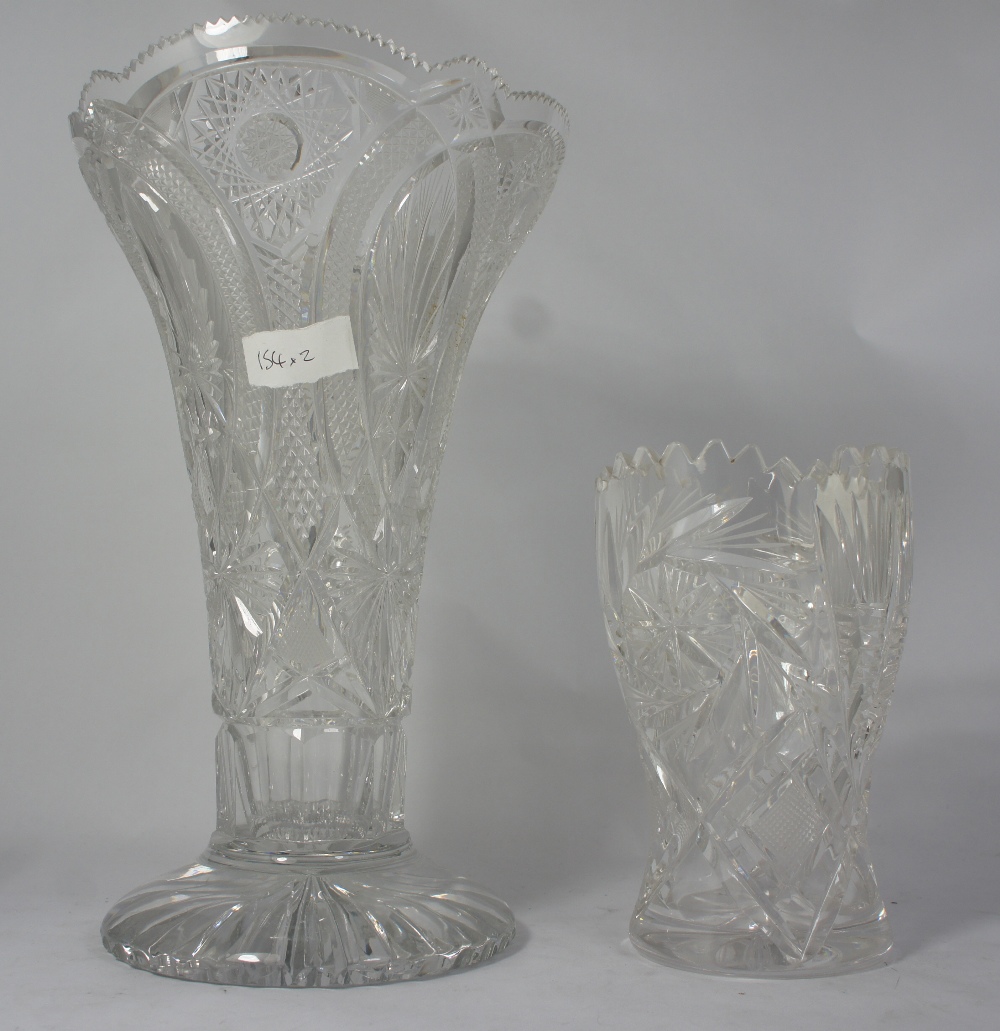 Large quality cut glass crystal vase (32cm) and similar 18cm (2)