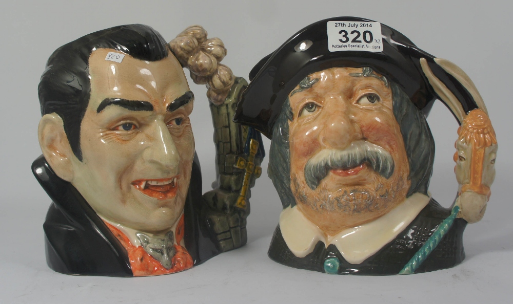 Royal Doulton large character jugs Sancho Panca D6456 and Count Dracula (unmarked)  (2)