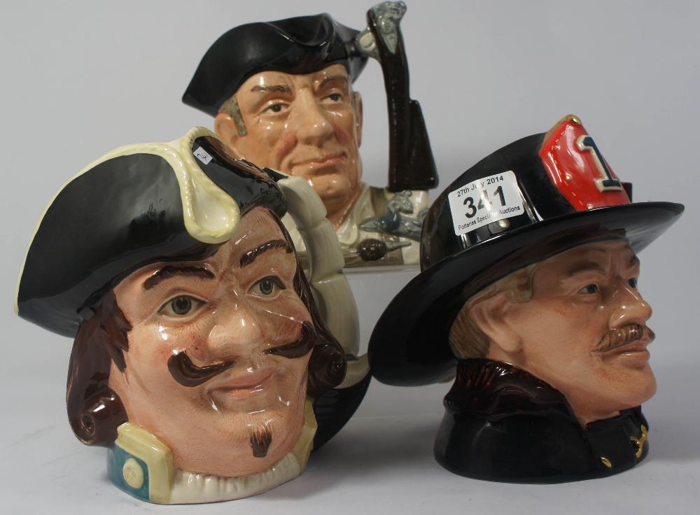 Royal Doulton Large Character Jugs Fireman D6697(seconds), Gunsmith D6753 and Captain Henry Morgan