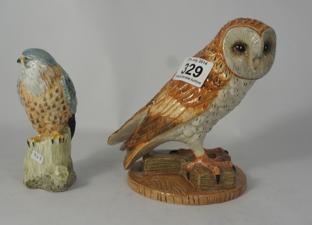 Royal Doulton model of Barn Owl RDA37 and a Mac China model of a Merlin