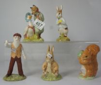 Royal Albert Beatrix Potter figures Mr McGregor, Benjamin Bunny Sat On A Bank, Jemima Puddleduck