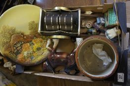 A collection of pottery to include Shire horse and wood cart, Stoneware Jar etc