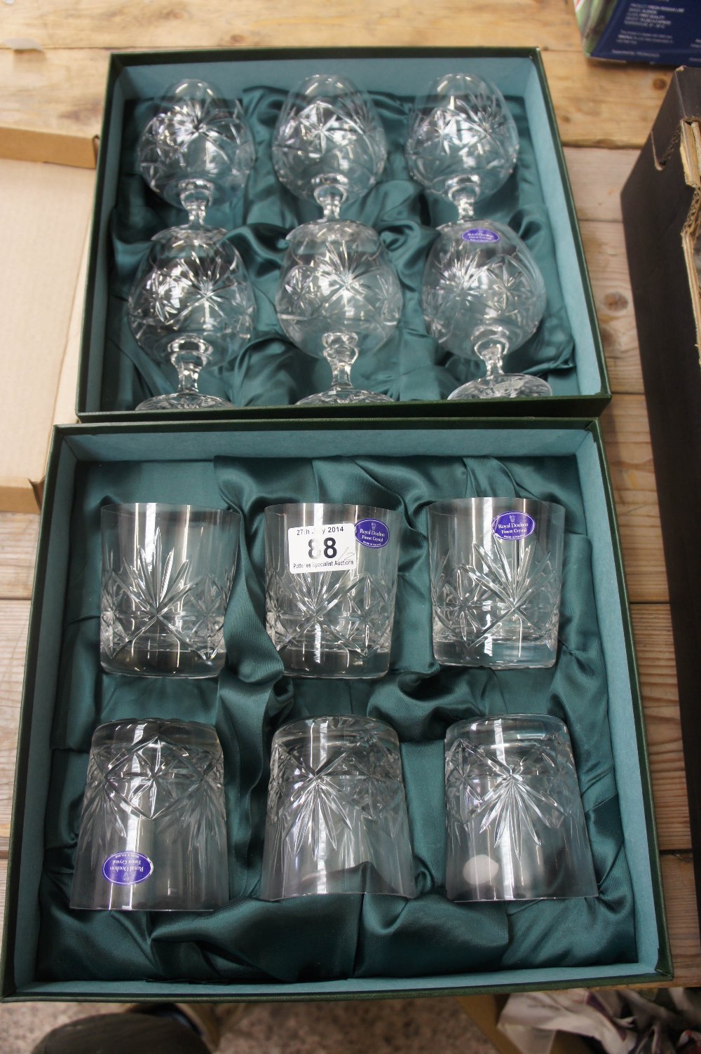 Royal Doulton finest crystal set of tumblers and set of brandy glasses, boxed (2)