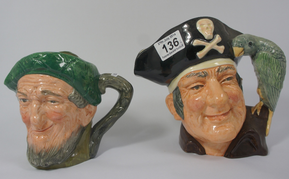 Royal Doulton large character jugs Long John Silver D6335 and Auld Mac D5823 (2)