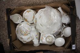 A collection of pottery to include Ainsley cottage garden part tea set, vases, clocks, dinner plates
