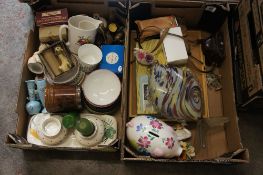 A collection of pottery to include large glass fish, vintage cameras, plates, candlesticks,