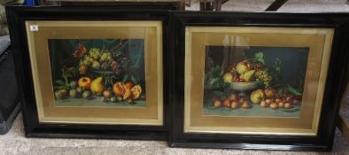 Two large Victorian still life paintings of fruit bowls on board both signed Falchetti (2)