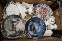 A collection of various Royal Doulton collectors plates, Wedgwood and Royal Crown Derby vasesetc