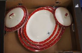 A collection of Midwinter Style craft dinnerware to include tureen & cover , platters etc (5)