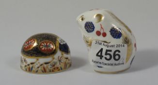 Royal Crown Derby paperweight of a harvest mouse and a ladybird both with gold stoppers (2)