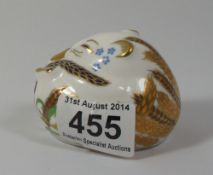 Royal Crown Derby paperweight of a harvest mouse sleeping with a gold stopper