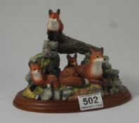 Border Fine Arts figure group Fox & Cubs "Rocky Den" limited edition signed by JGB Made in