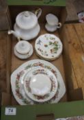 A collection of Royal Albert pottery to include Val Dor teapot, sugar and cream, Coalport strawberry