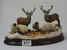 Border Fine Arts figure group Deer & Sheep feeding "Winter Guest" limited edition by Hans Made in