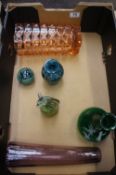 A good collection of modern glass to include Mary Gregory vase, Medina glass paperweight, vases,