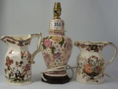 Mason's Manchu and Strathmore wall jugs and Empress table lamp (3)