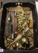 A collection of brassware to include various figures of miners, animals etc