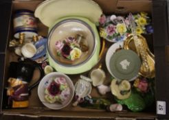 A collection of various pottery to include Shorter Toby jug, floral fancies, Crown Devon, Carleton