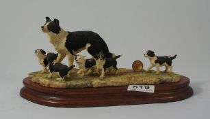 Border Fine Arts figure group Sheep dog & Pups "Wait for me" limited edition by Ray Ayres 1994