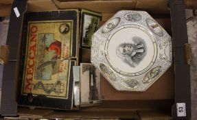 A collection of items to include Meccano boxed airplane, records in case,First WW1 sweetheart