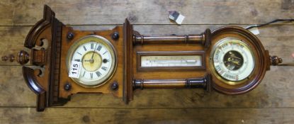 19th century Vienna wall clock/ Barometer in walnut case, height 68cm