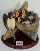 Border Fine Arts figure group of House Martin Feeding chicks by Ray Ayres, height 22cm