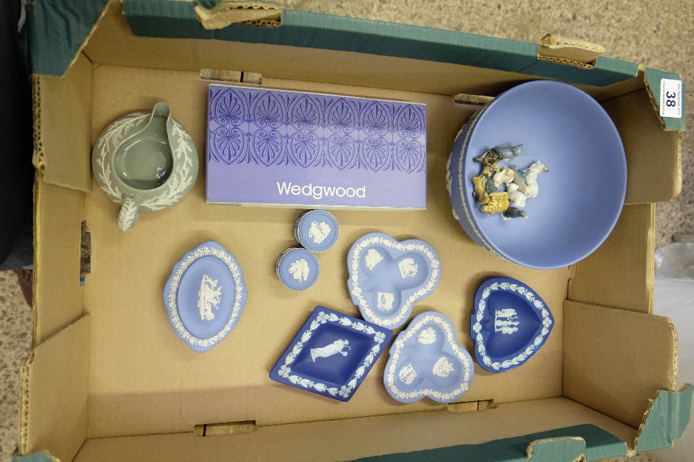 A Collection of Wedgwood items to include large jasperware bowl ashtrays trinket boxes, centenary