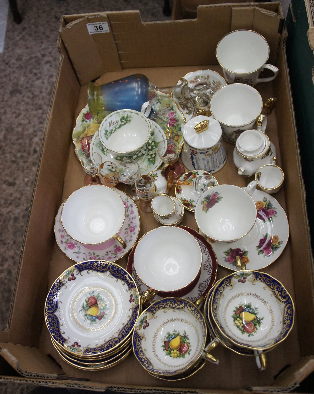A collection of pottery to include commemorative cups, Paragon Chatsworth cups saucers, Old
