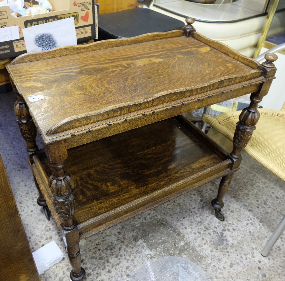 Carved Oak two-tier tea trolley