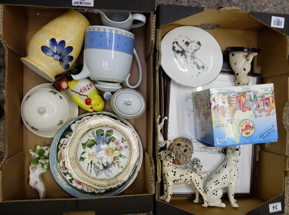 A collection of pottery to include pottery figures of dalmatian dogs plates, kennel pals figures,