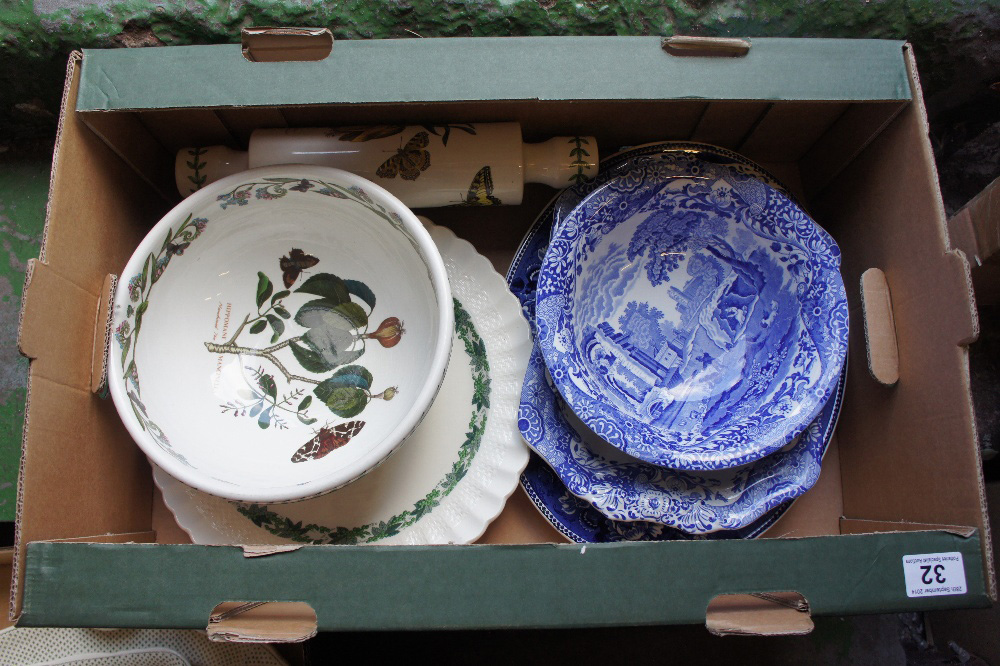 A collection of pottery to include Port Meirion mixing bowl rolling pin, Copeland Spode italian