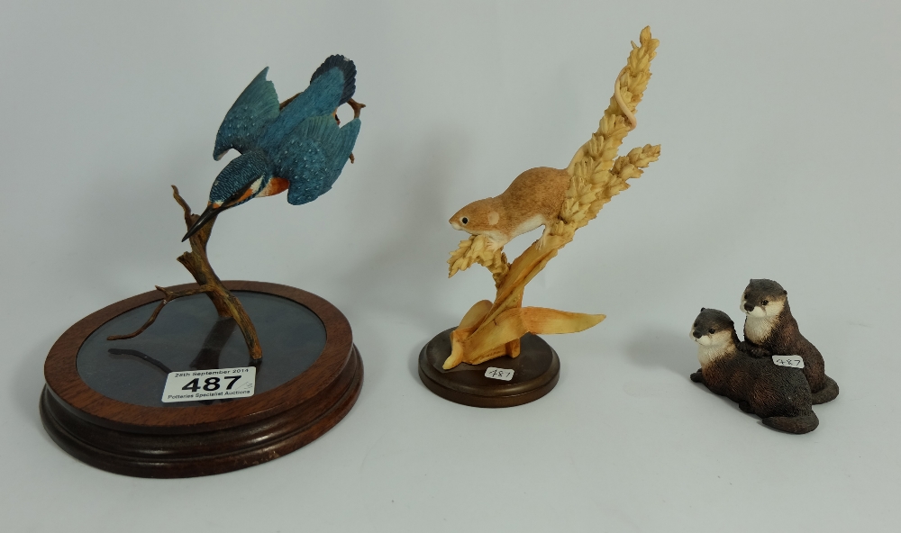 Border Fine Arts figures Kingfisher on branch, Mouse in corn and pair Otters  (3)