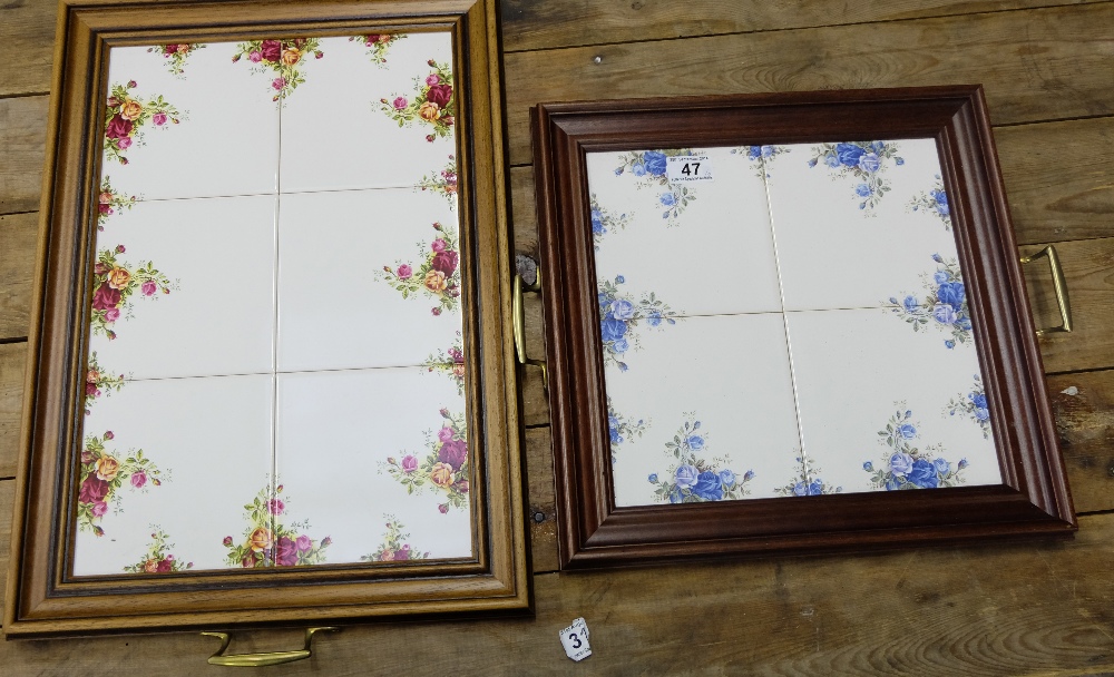 A Royal Albert old country roses 6 tiled tray with wooden frame and moonlit 4 tile tray with