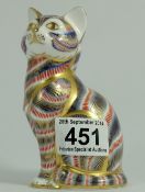 Royal Crown Derby Paperweight Cat Gold Stopper and Boxed