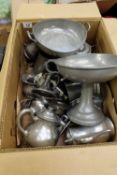 A collection of good quality art noveau old english puter including tarser  tankards etc