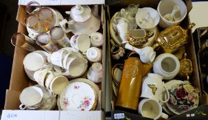 A collection of pottery to include various floral china Tea sets, decorated set of glass tumblers,