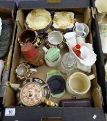 A collection of various pottery to include Poor Man's Derby tea set, Bossons shelf ornaments etc