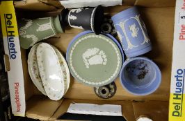 A collection of Wedgwood Jasper ware including black, green and blue items  (10)