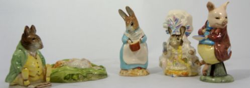 Royal Albert Beatrix Potter Figures Samuel Whiskers, Piggling Eats his Porridge, Mrs Rabbit Cooking,