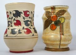 Charlotte Rhead Crown Ducal vase decorated with Oranges and Vase with  red & silver leaves 6907,