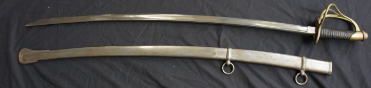 19th century American Cavalry Sword in metal scabbard marked to hilt AMESMFGC CHICOPEE MASS 1862,