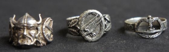 German second world war silver Gents finger rings, including German Army & Paratroopers,  SS Vikings